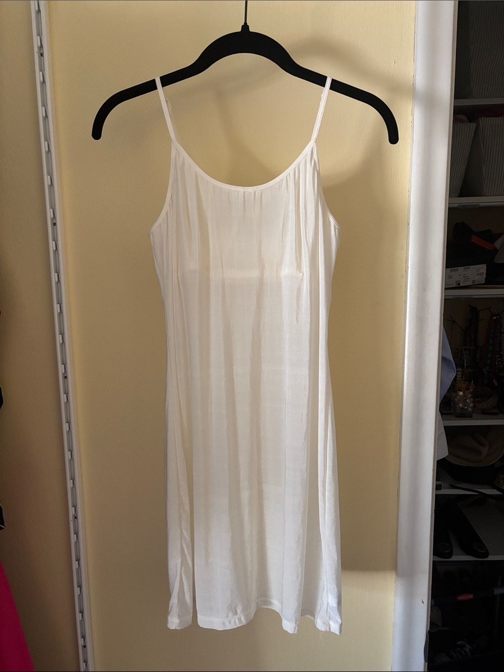 Olga BodySilk Ivory Slip with Adjustable Spaghetti Straps and Built-in Shelf Bra
